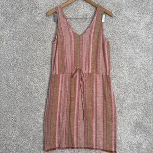 Drew Mini Sheath Dress Pink Linen Blend Striped V‎ Neck Woven  XS